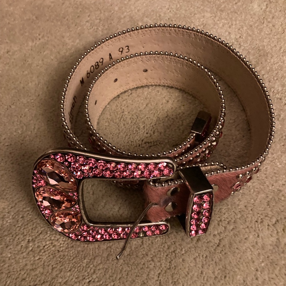 BB simon bling pink pony hair belt